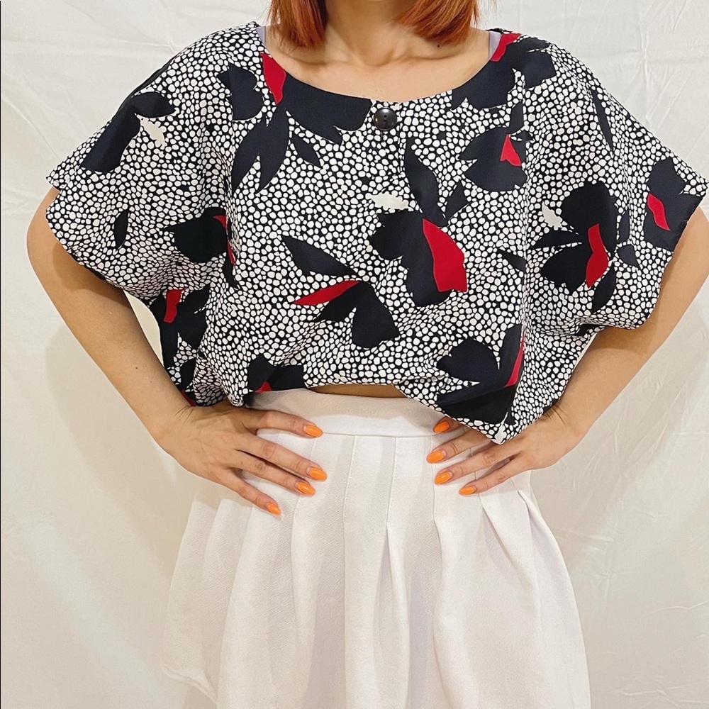 Black, white and red with polka dots and flowers